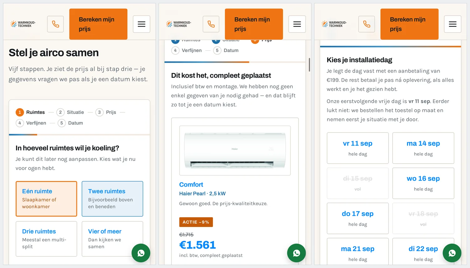 De configurator zoals de klant hem op zijn telefoon ziet.