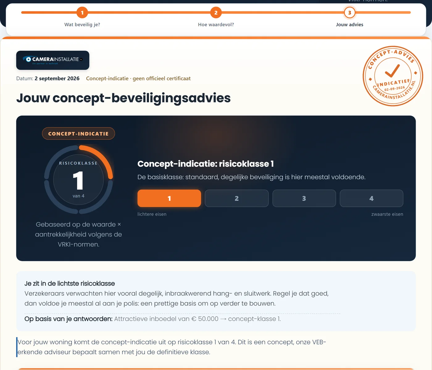 Beveiligingsadvies met een meter voor de risicoklasse